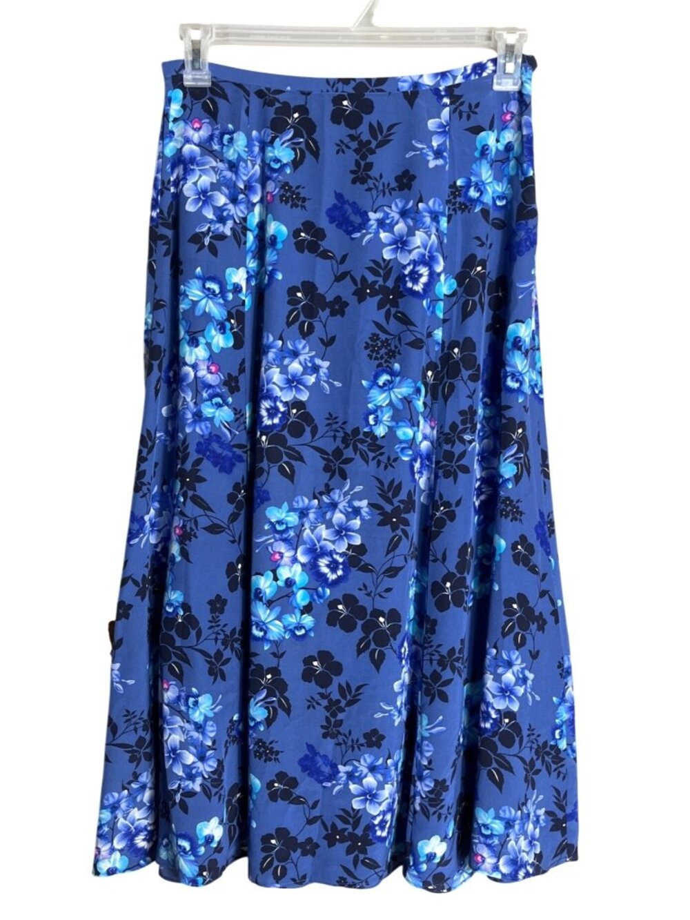 Evan-Picone Silk Midi Skirt Ethereal A-line Blue Artsy Floral Lightweight Wom 8